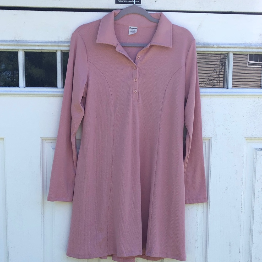 NWT Pink Ribbed Long Sleeve Collared Polo Style Size L 12-14